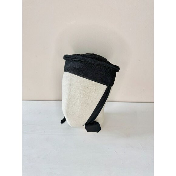 Vintage Black Woven Ribbed Straw Faille Grosgrain Chin Strap Juliet Hat - Picture 3 of 13